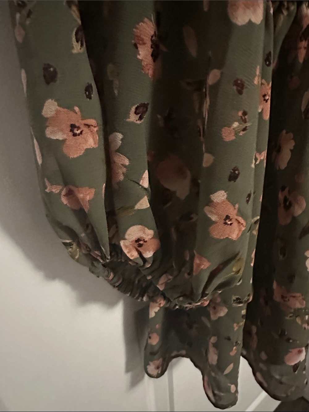 Dynamite Olive Floral V-Neck Smocked Waist Mini Dress - Picture 5 of 12
